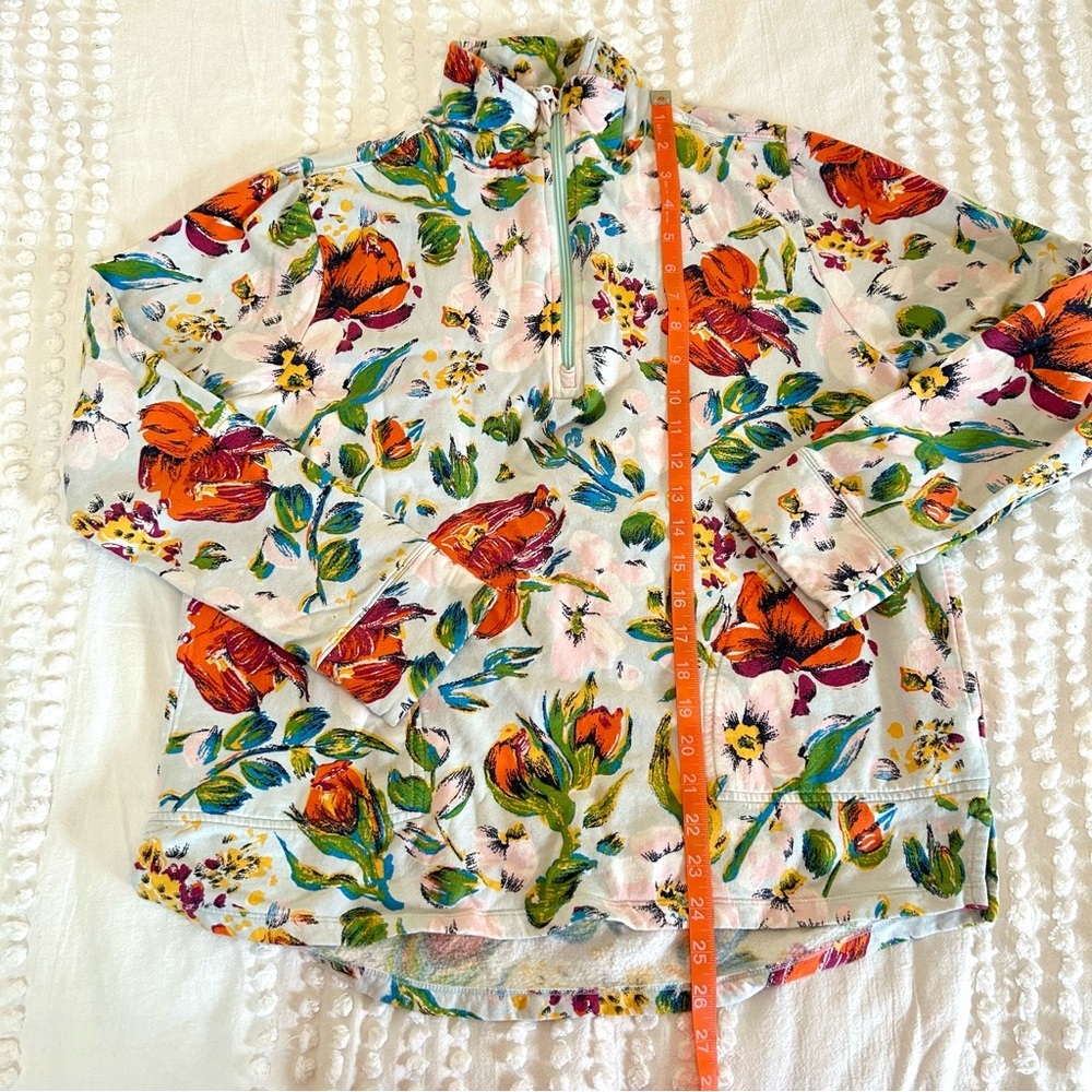 Vera Bradley Sea Air Floral Colorful Cotton Terry 1/4 Zip Pullover Sz M - Picture 9 of 10